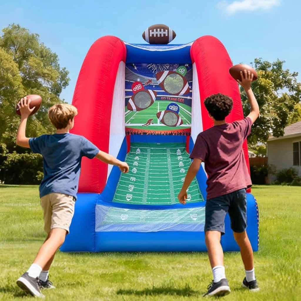 kids playing with inflatable football game
